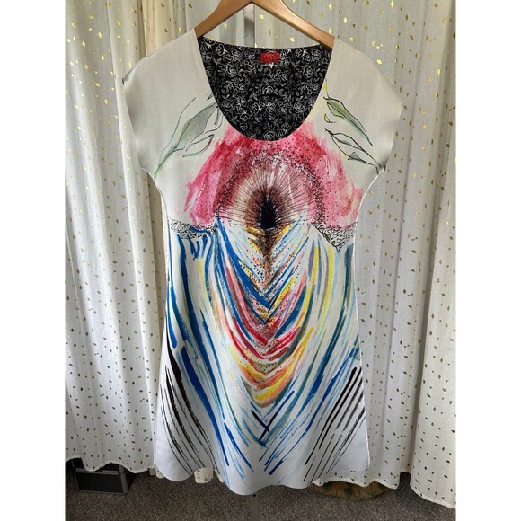 ANIMAPOP Artsy Graphic Floral Watercolor A Line Reversible Double Design Dress S - Picture 7 of 8